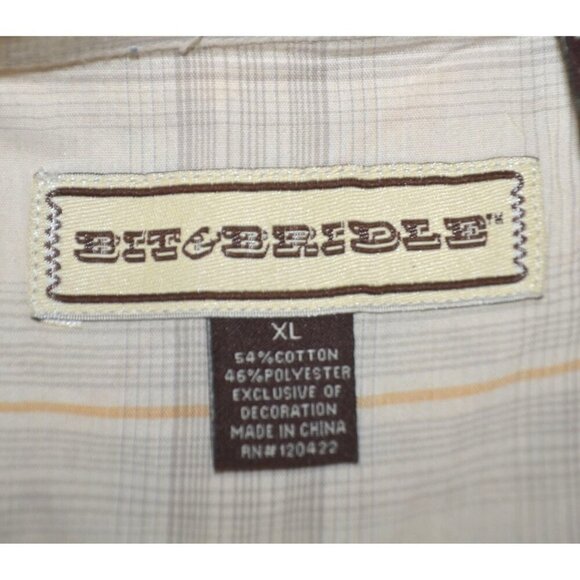 Bit & Bridle Western Shirt Tan Plaid Embroidered Floral Pearl Snaps Size XL - Picture 11 of 12